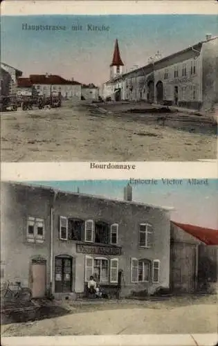 Ak Bourdonnay Moselle, Hauptstrasse mit Kirche