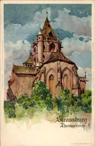 Künstler Litho Horn, F., Strasbourg Straßburg Elsass Bas Rhin, Thomaskirche