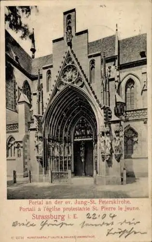 Ak Straßburg Elsass Bas Rhin, Portal an der ev. Jung-St. Peterskirche