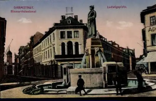 Ak Darmstadt in Hessen, Bismarckdenkmal, Ludwigsplatz