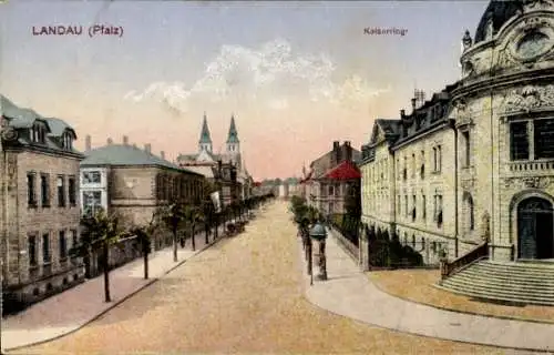 Ak Landau in der Pfalz, Straßenpartie Kaiserring mit Kirche im Hintergrund