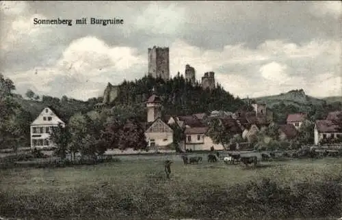 Ak Sonnenberg Rodewitz Schirgiswalde Kirschau in Sachsen, Sonnenberg mit Burgruine, Landschaft...