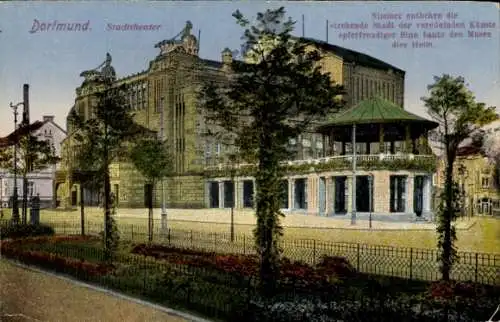 Ak Dortmund im Ruhrgebiet, Stadttheater, veredelnde Künste, Musenhelm