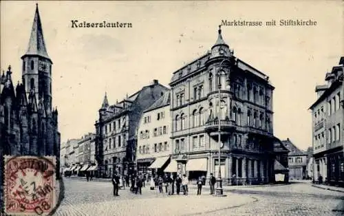 Ak Kaiserslautern in Rheinland Pfalz, Marktstraße mit Stiftskirche 