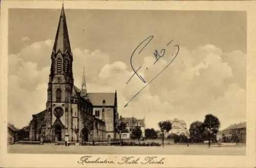 Ak Fraulautern Saarlouis im Saarland, Katholische Kirche, historisches schwarz-weiß Bild, Wolk...