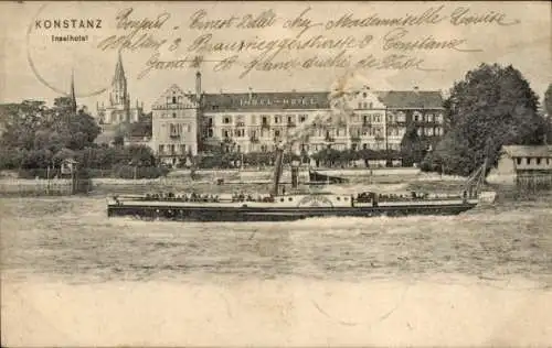 Ak Konstanz am Bodensee, Inselhotel, Dampfschiff, Bodensee, historische Architektur