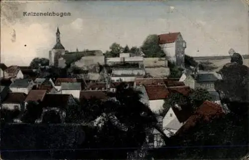 Ak Katzenelnbogen im Taunus, Farbige Darstellung von  Kirche, Burgruine, Häuseransicht