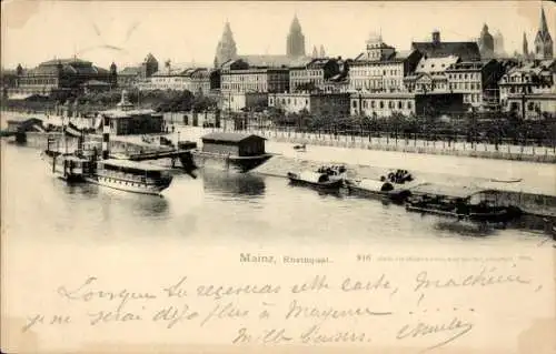 Ak Mainz am Rhein, Rheinquai, Dampfer