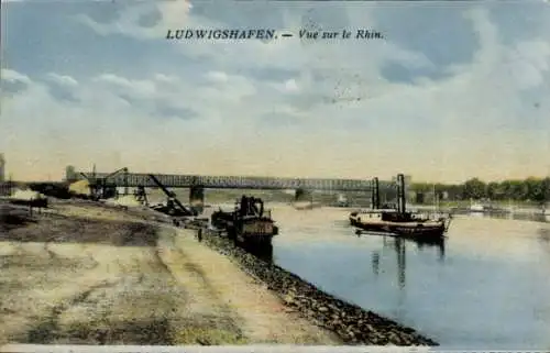 Ak Ludwigshafen am Rhein, Teilansicht, Dampfer, Brücke