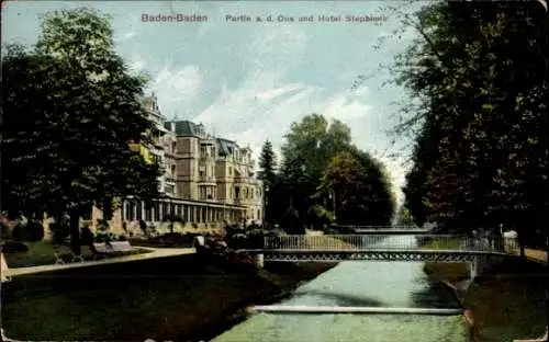 Ak Baden Baden am Schwarzwald, Partie an der Oos, Hotel