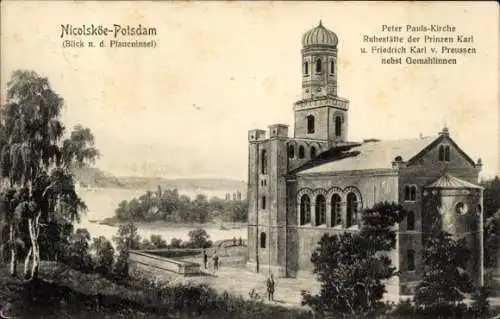 Ak Berlin Zehlendorf Wannsee, Nikolskoe, Peter Pauls Kirche, Pfaueninsel