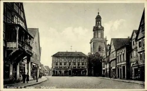 Ak Rinteln an der Weser, Marktplatz,  Weser, historische Architektur, Turm