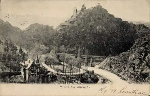 Ak Altenahr im Ahrtal, Berglandschaft, Burg auf dem Berg, Straße, Villa, Wald