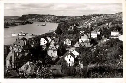 Ak Linz am Rhein, Schöne Flusslandschaft, Häuser, Schiffe auf dem Rhein, Sicht von oben