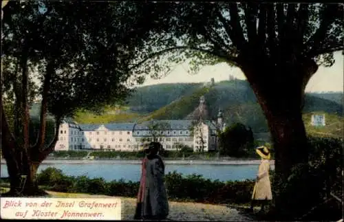 Ak Bad Honnef am Rhein, Insel Grafenwerth, Blick von der Insel Grafenwert, Kloster Nonnenweri,...