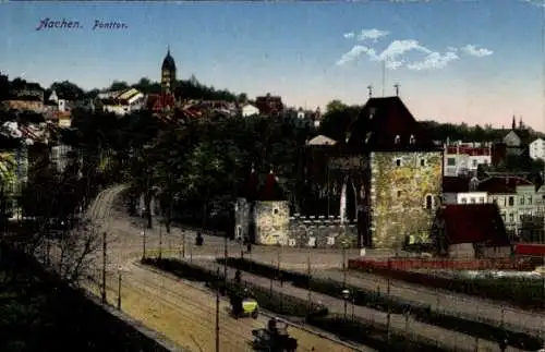 Ak Aachen, Stadtansicht, Ponttor, Gebäude, Straßenansicht, Landschaft