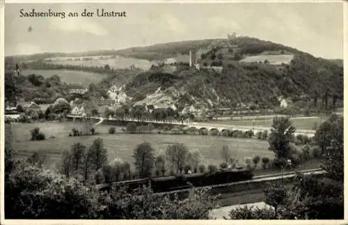 Ak Sachsenburg an der Unstrut Kyffhäuserkreis Thüringen, Blick auf Sachsenburg, grüne Landscha...