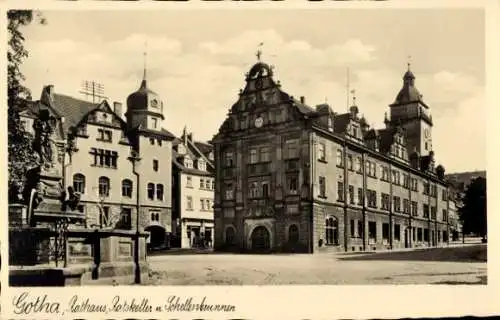 Ak Gotha in Thüringen, Rathaus, Ratskeller, Scheller Brunnen, historische Architektur