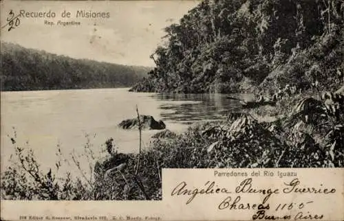 Ak Misiones Argentinien, Cataratas del Iguazú, Schwarzweißbild des Flusses Iguazú, Titel, Foto...