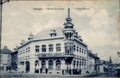 Ak Jemappes Wallonien Hennegau, Gebäude Maison du peuple, Grand'Route, Straßenszene, historisc...