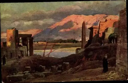 Künstler Ak Luxor und das Thebengebirge