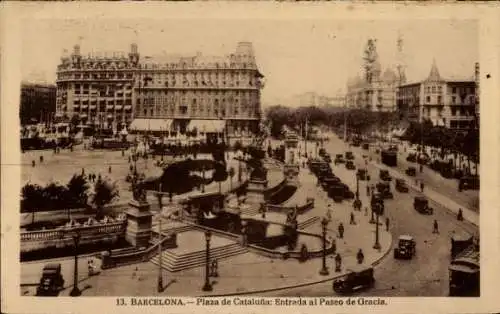 Ak Barcelona Katalonien Spanien, Plaza de Cataluña, Plaça de Catalunya, Plaza de Cataluña, Ein...