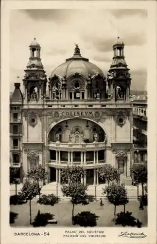Ak Barcelona Katalonien Spanien, Plaza de Cataluña, Plaça de Catalunya, Palau del Coliseum, im...