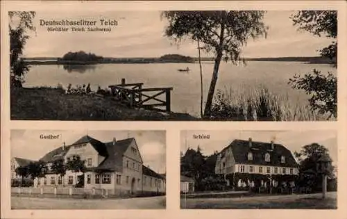 Ak Deutschbaselitz Kamenz Sachsen, Deutschbaselitzer Teich, Gasthof, Schloß, schöner Ausblick
