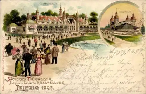 Ak Leipzig, Hauptrestaurant, Wiener Café, Ausstellung, 1897, viele Menschen