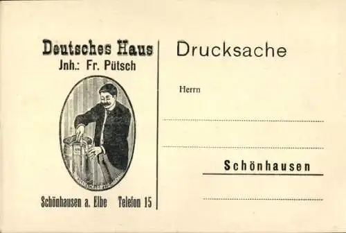 Ak Schönhausen an der Elbe, Gasthof Deutsches Haus, Fr. Pütsch, Reklame