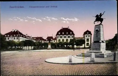 Ak Saarbrücken, Schloss mit Ulanendenkmal