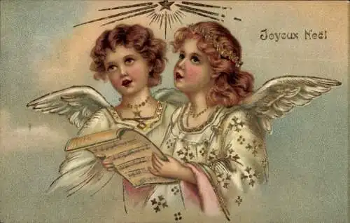 Präge Ak Frohe Weihnachten, Engel singen, Notenblatt