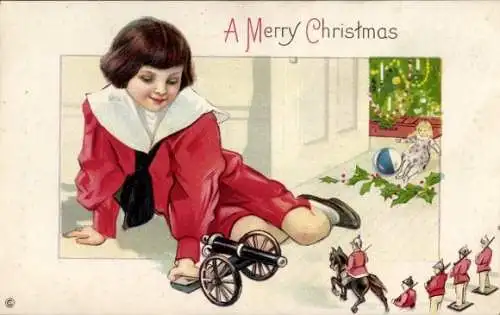 Litho Weihnachten, Junge, Bleisoldaten, Figuren