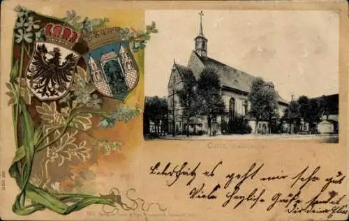 Präge Wappen Passepartout Ak Celle, Stadtkirche