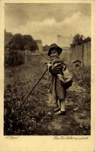 Ak Die Zeit kehrt nie zurück, Mädchen mit Rucksack