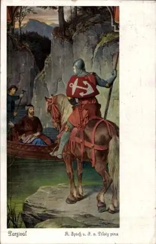 Künstler Ak A. Spiez u. F. v. Piloty, Parzival, Kranker Amfortas am See