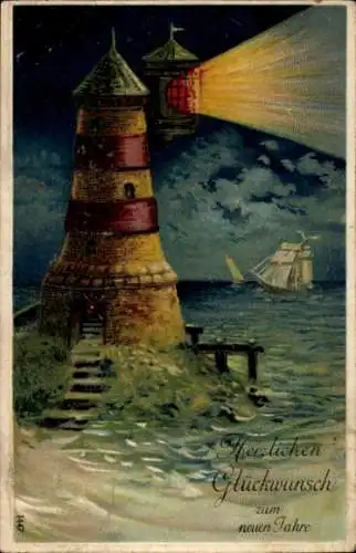 Präge Ak Glückwunsch Neujahr, Leuchtturm