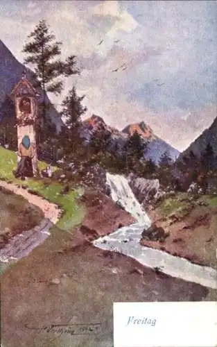 Künstler Ak Freitag, Wasserfall