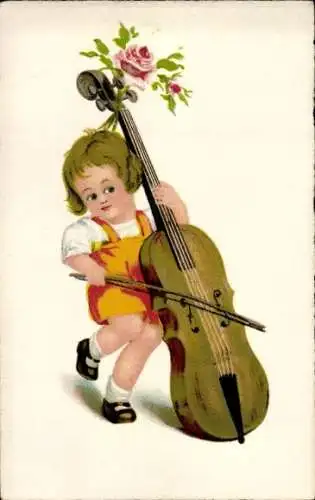 Litho Mädchen mit Kontrabass, Rose