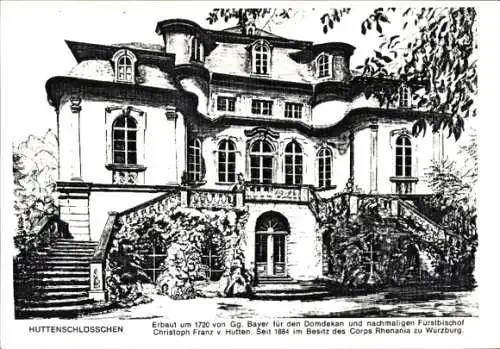 Studentika Ak Würzburg, Huttenschlösschen, im Besitz des Corps Rhenania