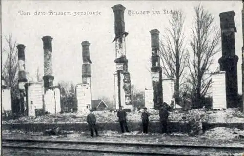 Ak Lida Weißrussland, von den Russen zerstörte Häuser