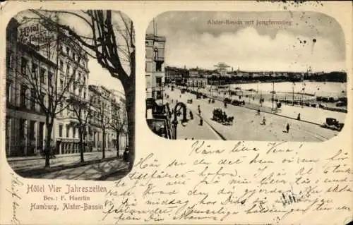 Ak Hamburg Mitte Neustadt, Jungfernstieg, Hotel Vier Jahreszeiten, Alster Bassin