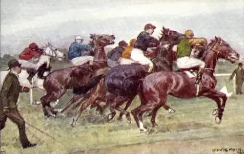 Künstler Ak Koch, L., Jockeys zu Pferden, Pferderennsport