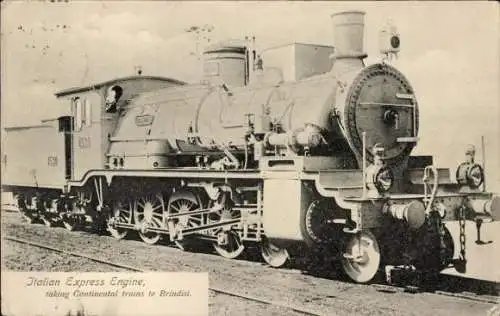 Ak Italienische Eisenbahn, Italian Express Engine taking Continental trains to Brindisi, Dampflok