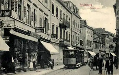 Ak Heidelberg am Neckar, Hauptstraße, Straßenbahn