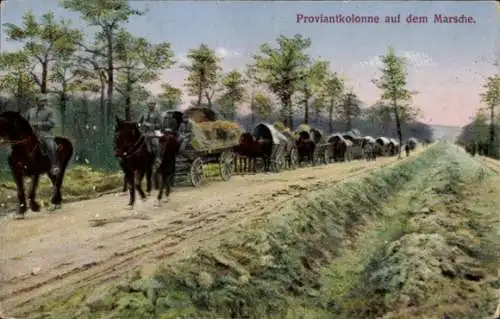 Ak Proviantkolonne auf dem Marsche, Soldaten in Uniformen