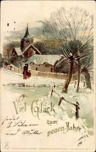 Ak Neujahrsglückwunsch, verschneites Dorf