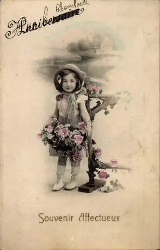 Ak Mädchen mit Blumen, Portrait