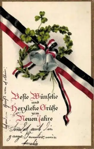 Ak Glückwunsch Neujahr, Klee, Glocken, Patriotik