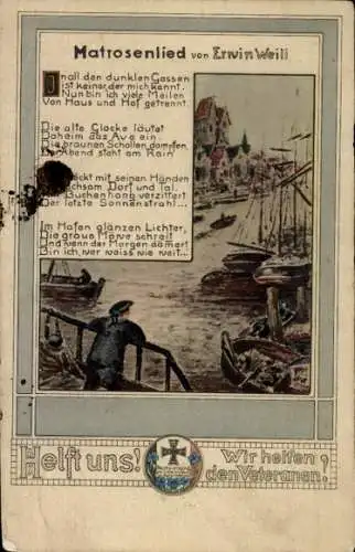 Ak Matrosenlied von Erwin Weill, helft uns, wir helfen den Veteranen